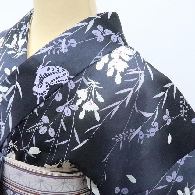 専用Y3130◆美品 洗える夏着物 紅梅 桜 蝶 小紋 高級浴衣