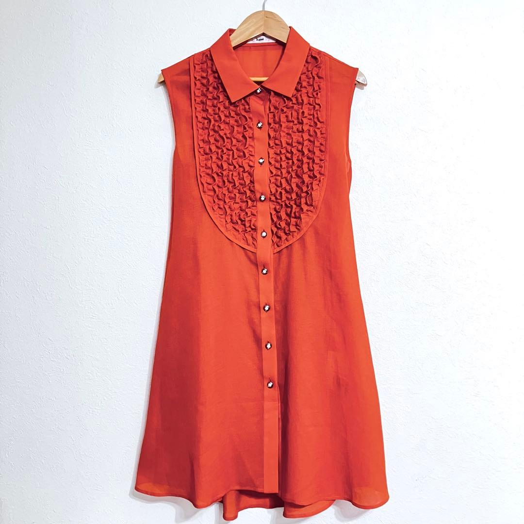 キャサリン様　美品ルネ Rene チュニックワンピース フリル パールボタン34