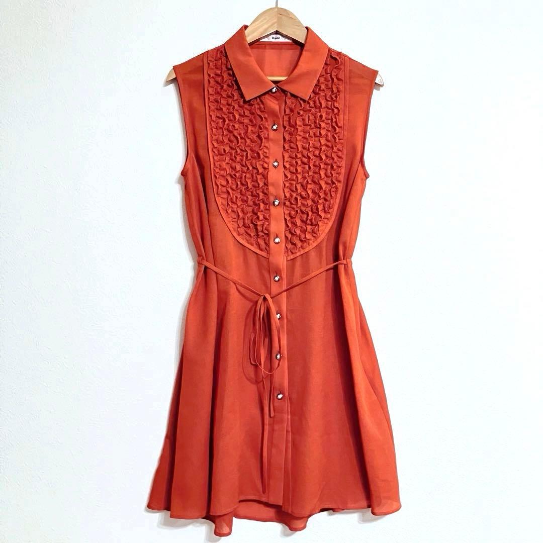 キャサリン様　美品ルネ Rene チュニックワンピース フリル パールボタン34