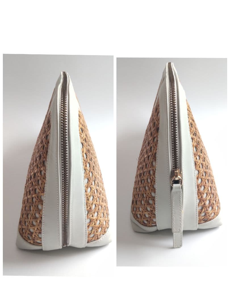 美品ペリーコ ANELLI CEST ラフィア レザー ハンドバッグ アイボリー