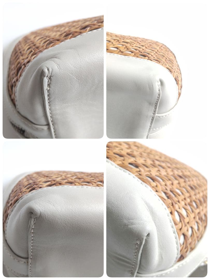 美品ペリーコ ANELLI CEST ラフィア レザー ハンドバッグ アイボリー