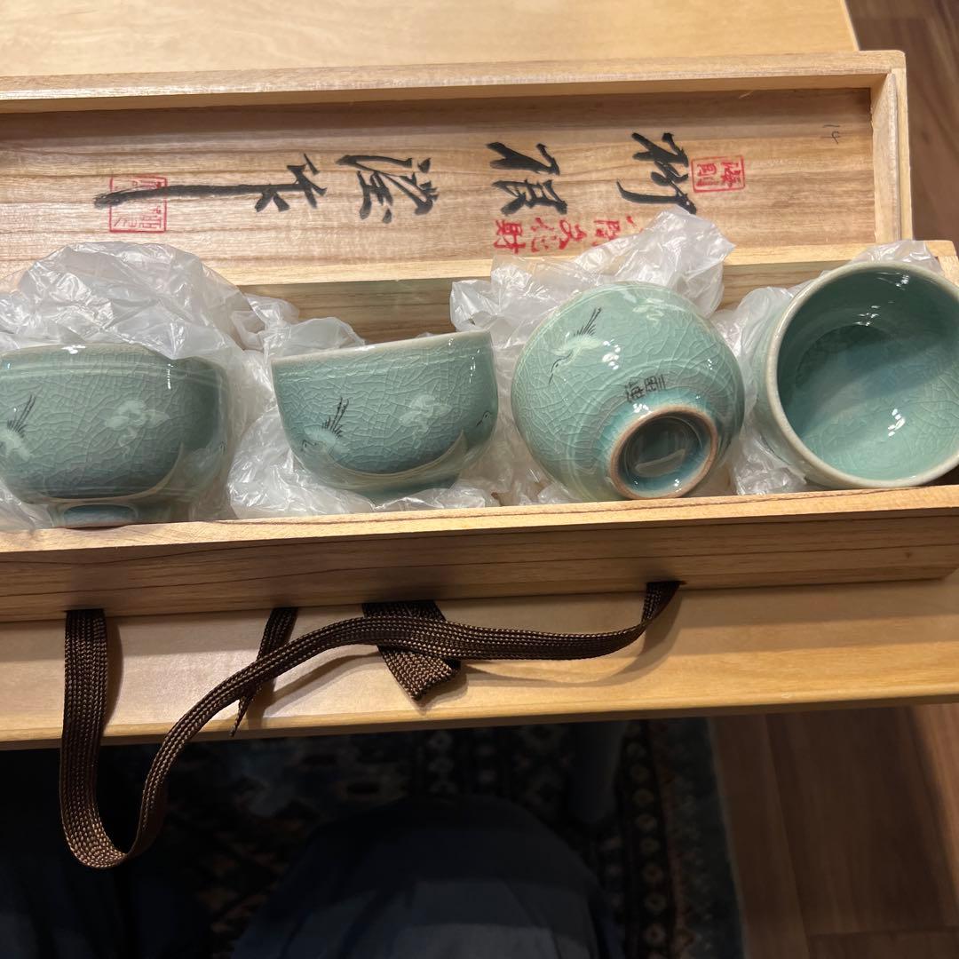 柳海剛　夫婦湯呑みとぐい呑5つセット