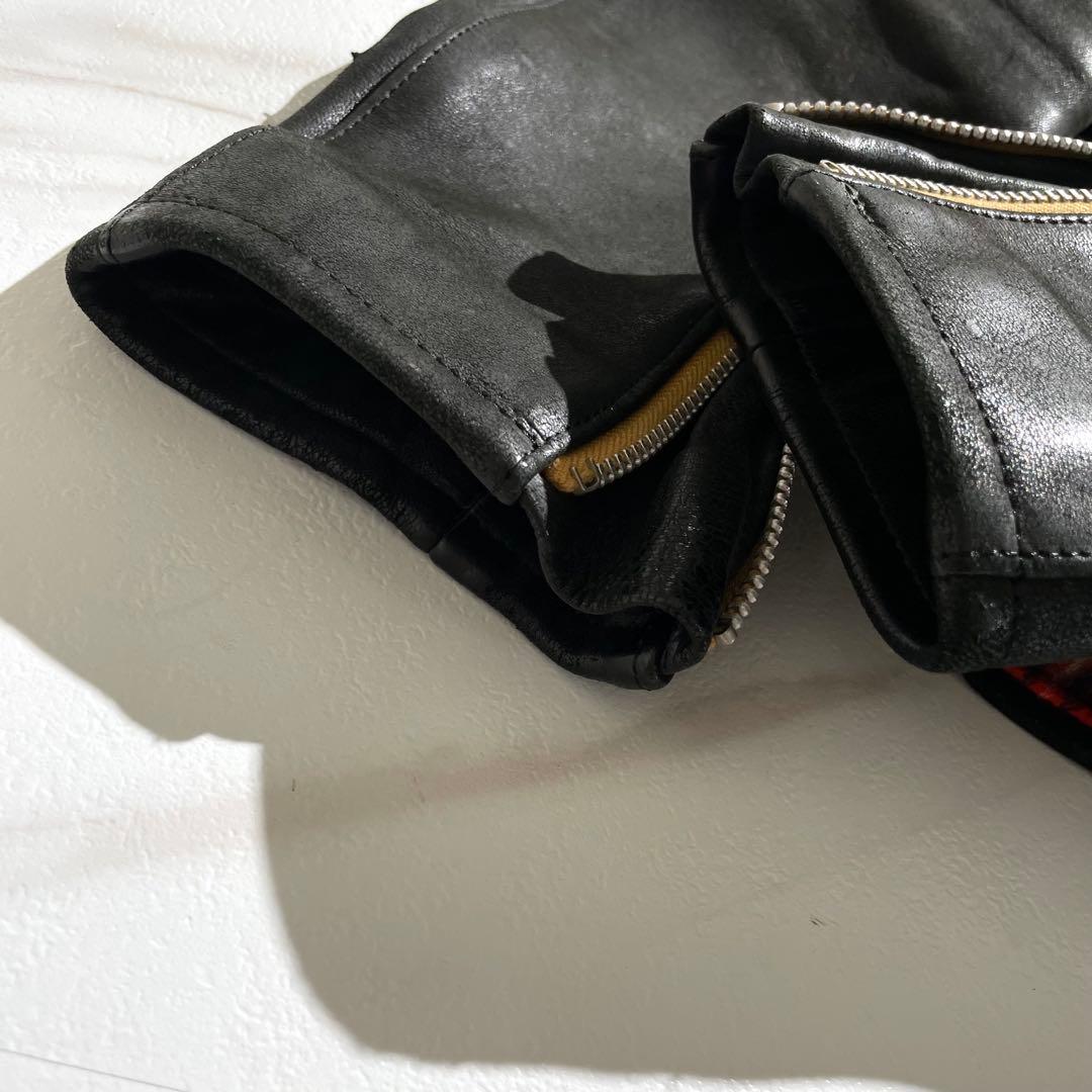 入手困難✨ ロストコントロール レザージャケット 羊革 チェック柄 ブラック