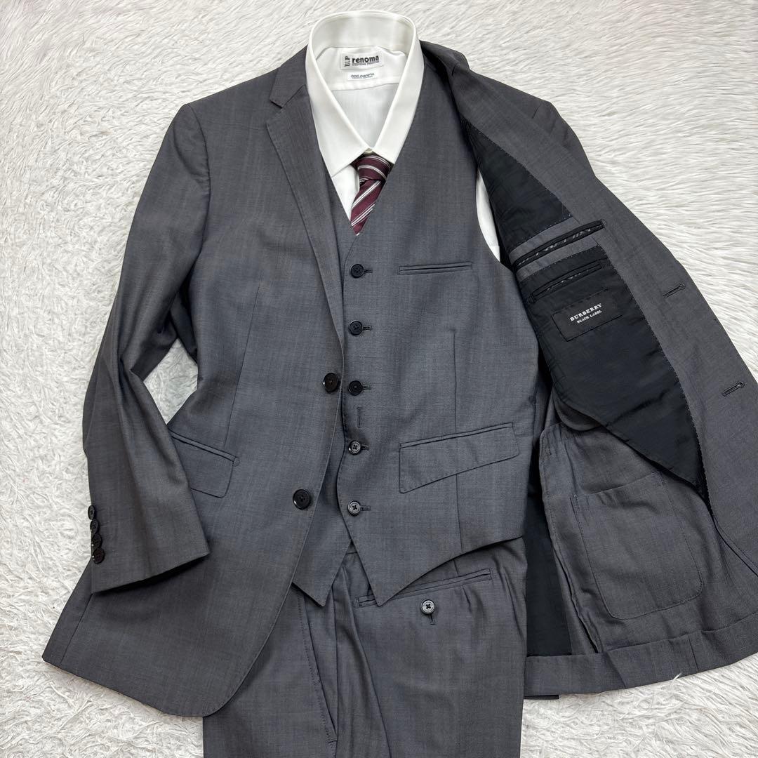 バーバリーブラックレーベル スリーピース スーツ 背抜き シルク