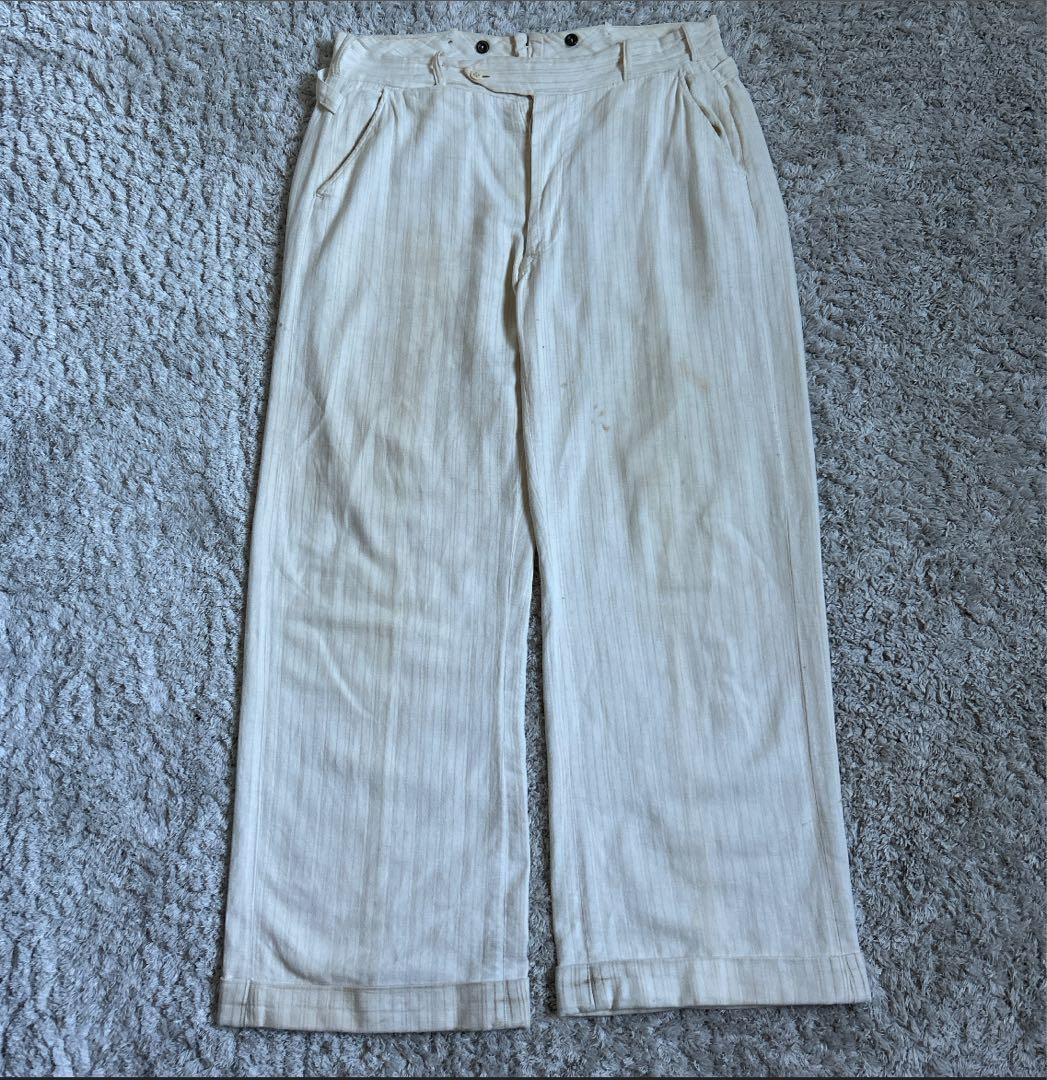 30〜40's french vintage ストライプスラックス リネン