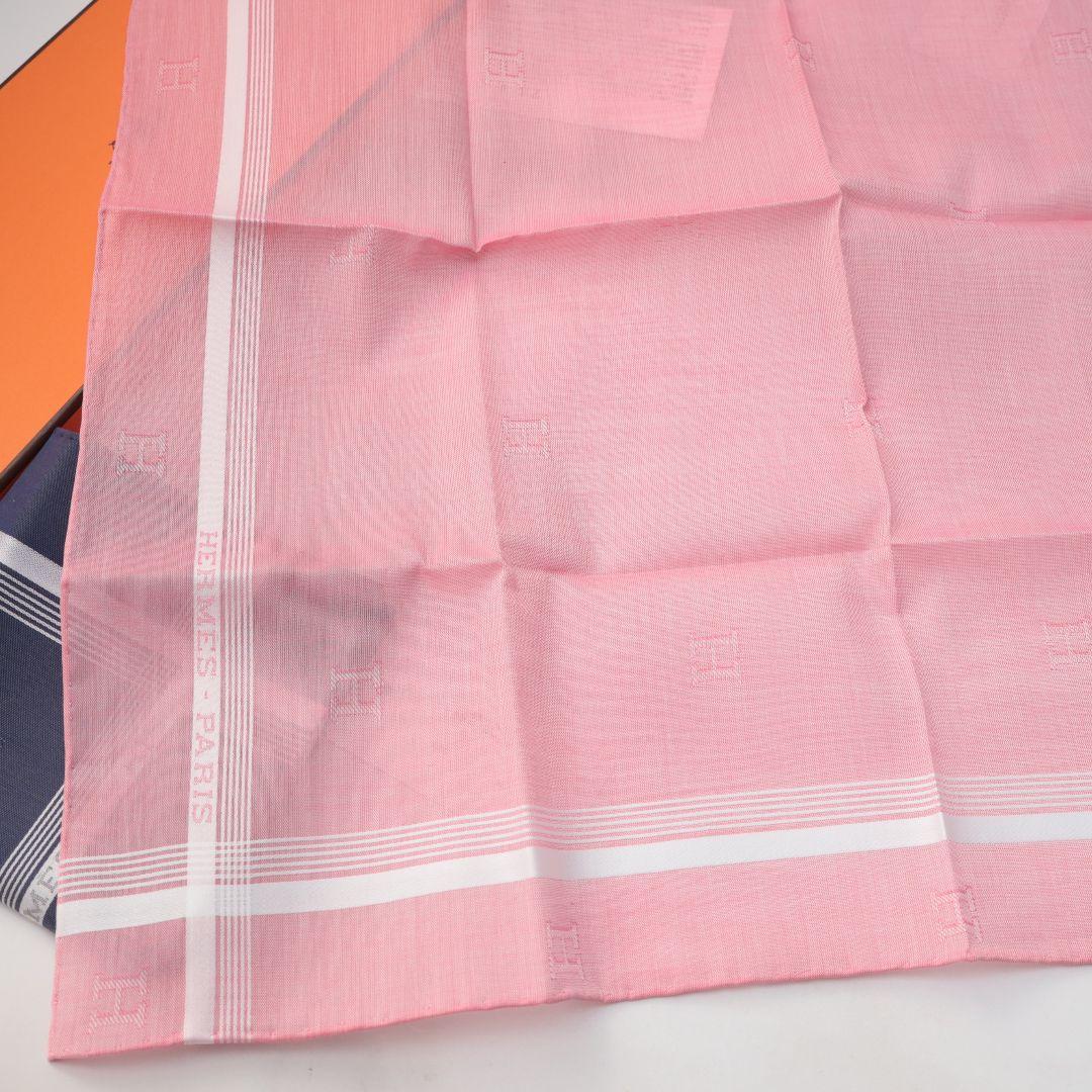 新品未使用 エルメス HERMES ハンカチ 2枚セット ネイビー ピンク