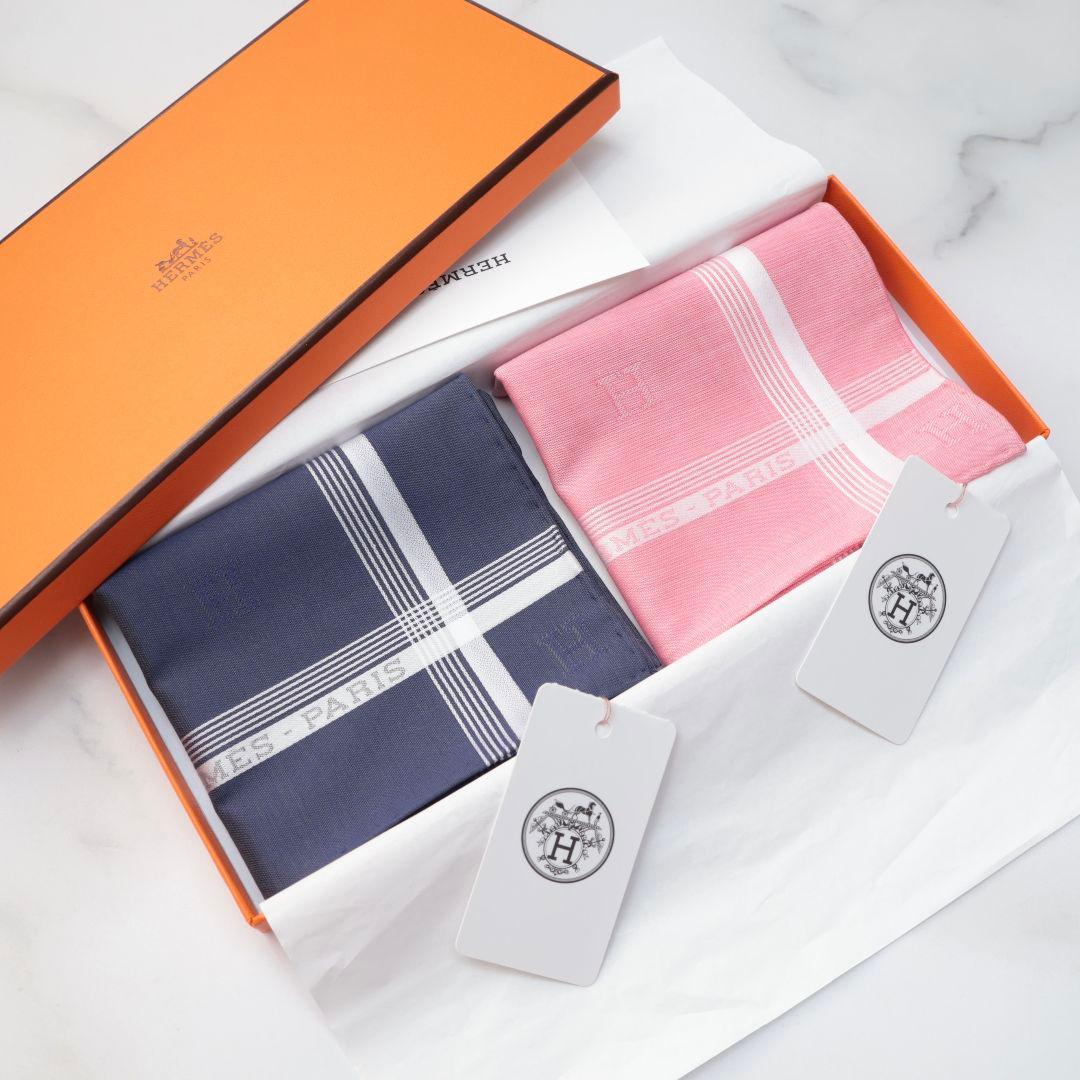 新品未使用 エルメス HERMES ハンカチ 2枚セット ネイビー ピンク