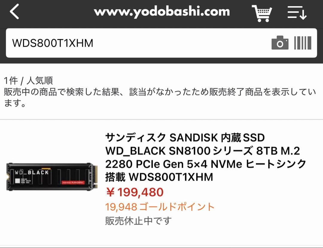 内蔵型SSD Sandisk WD_BLACK SN8100 8TB SSD