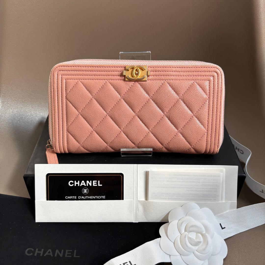 美品♡ CHANEL ボーイシャネル　ラウンドジップ　長財布　ピンク