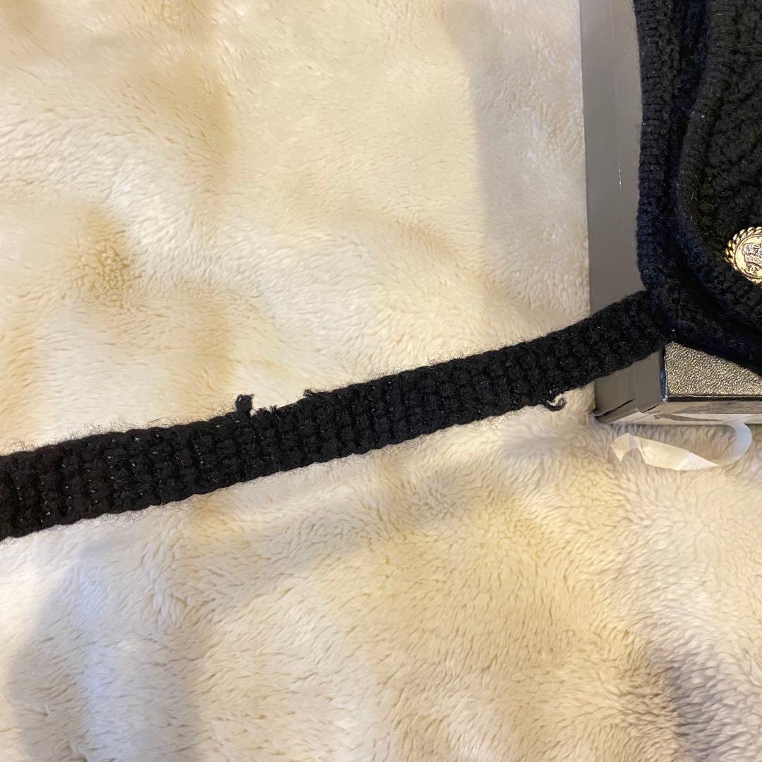 CHANEL 黒 ニット帽 ボタン ビーニー キャップ ビジュー ラインストーン