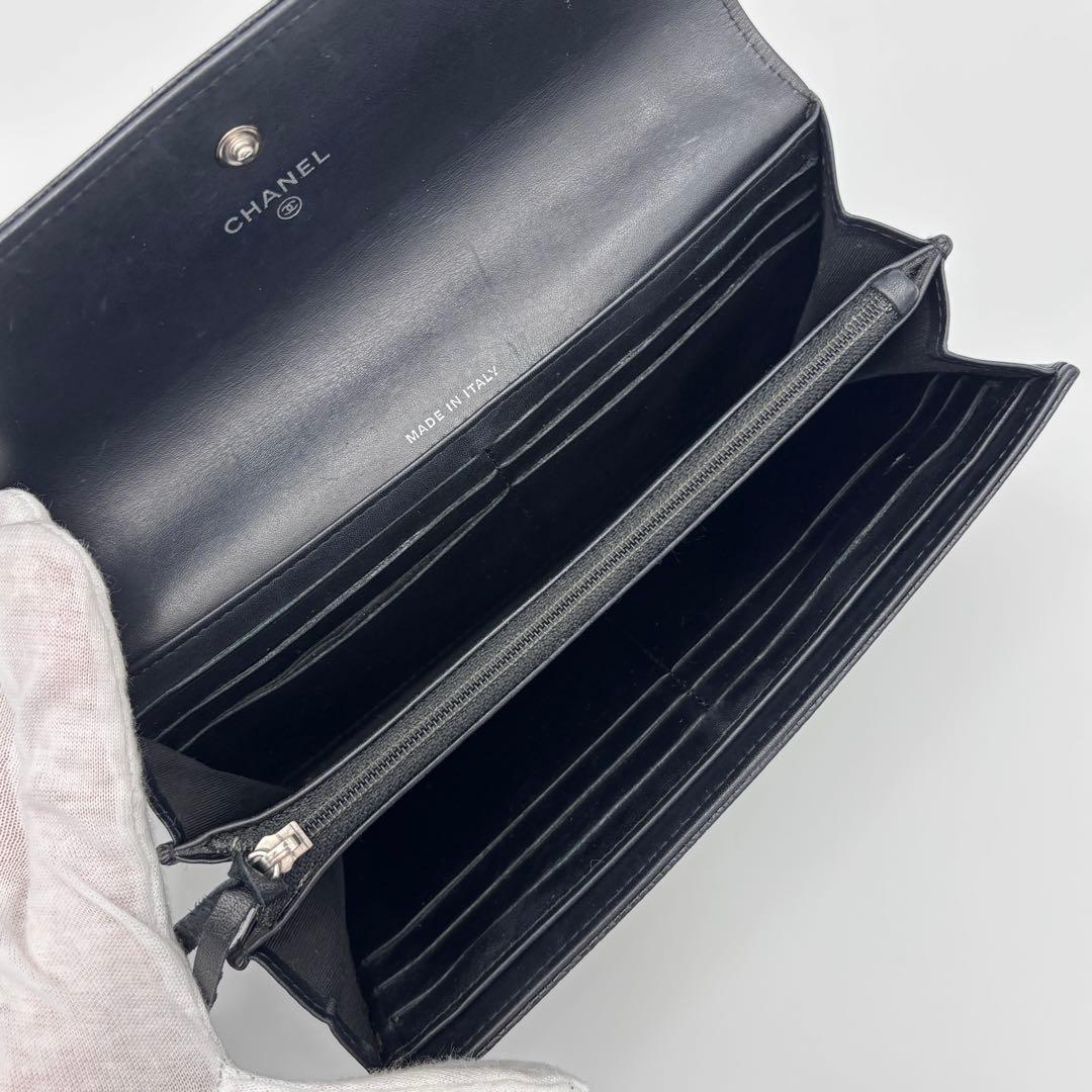 【美品】CHANEL ココマーク　キャビアスキン　ブラック 長財布