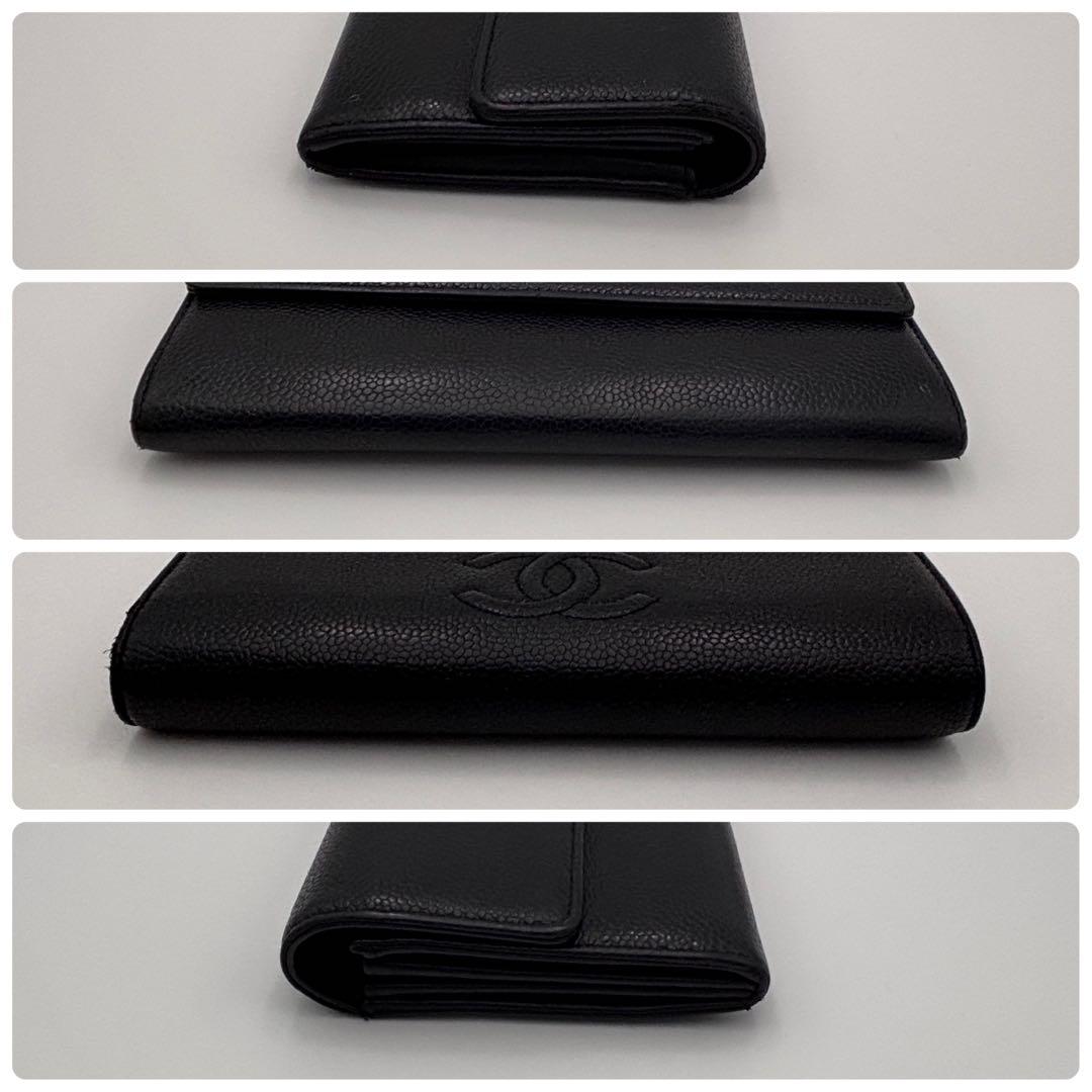 【美品】CHANEL ココマーク　キャビアスキン　ブラック 長財布