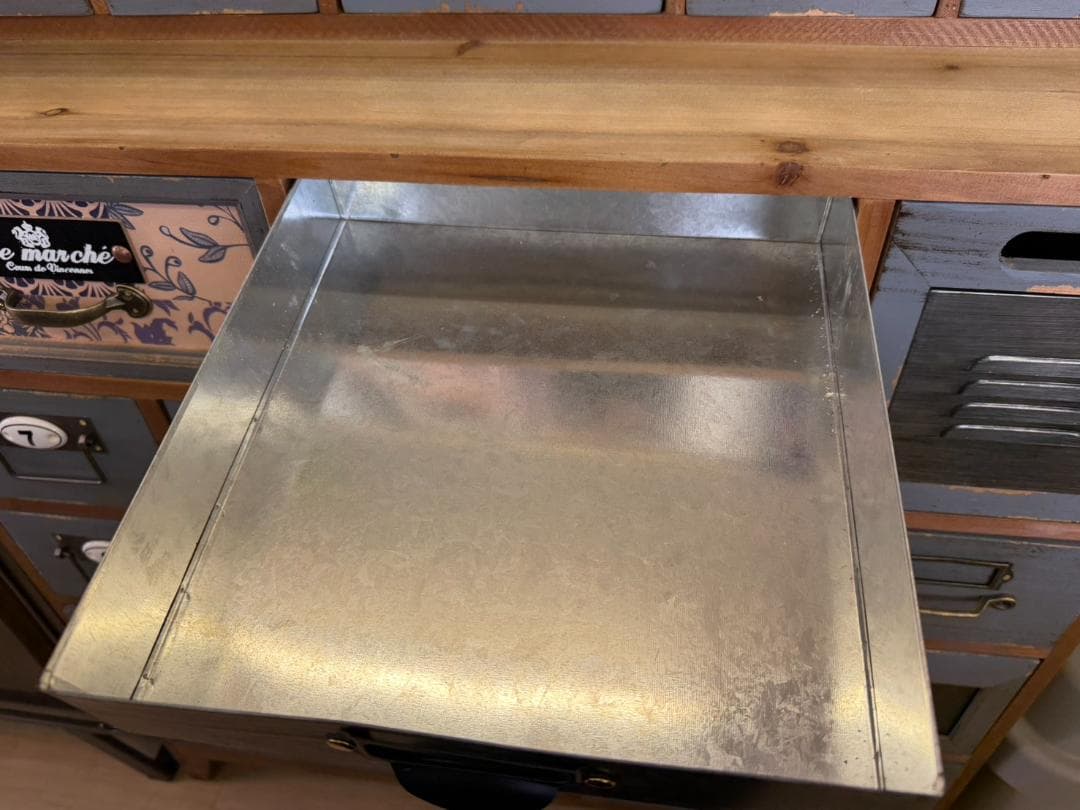 天然木　スチール　キャビネット　インダストリアル　チェスト　引出　レトロ　棚