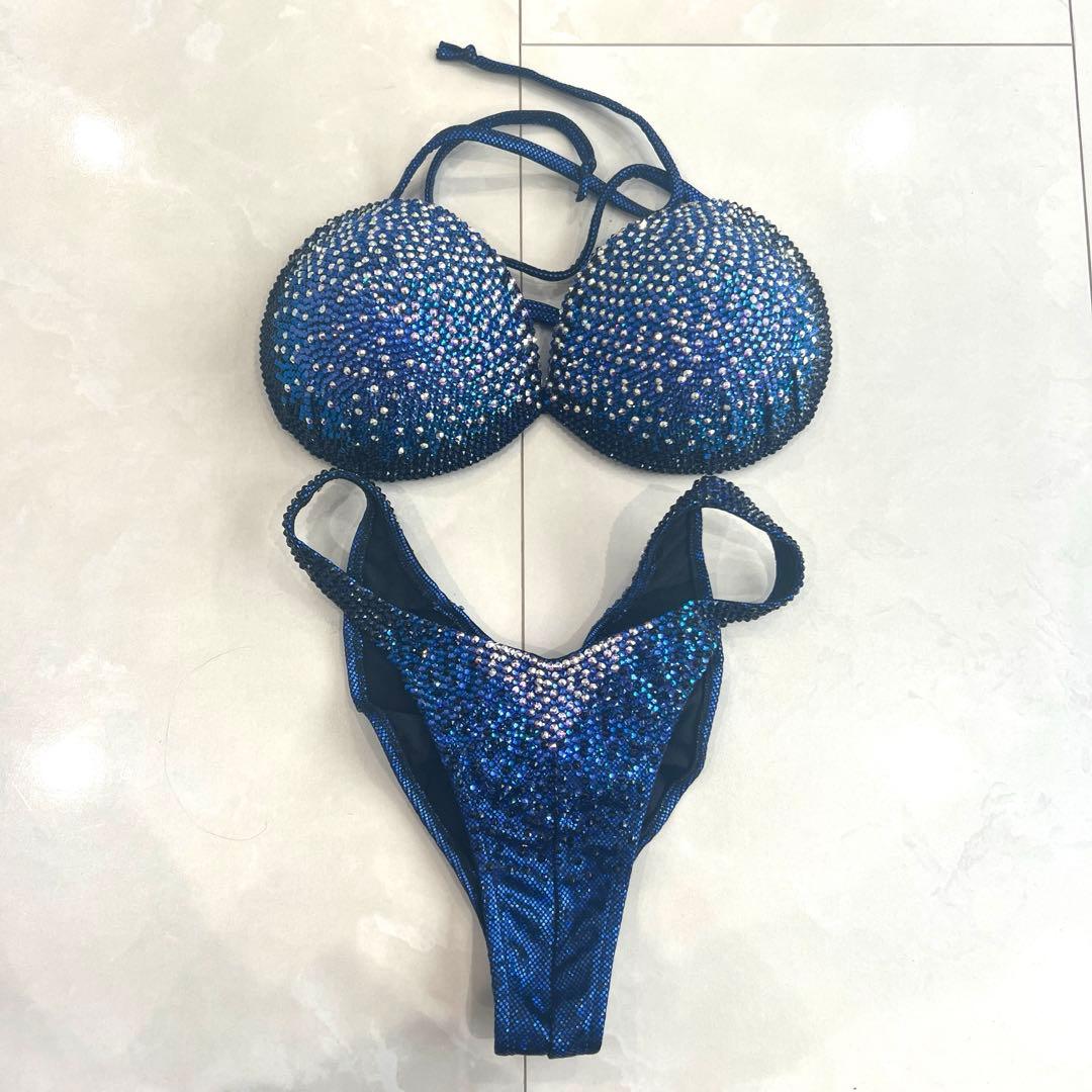 jbbf コンテストビキニ　ブルー　スワロフスキー