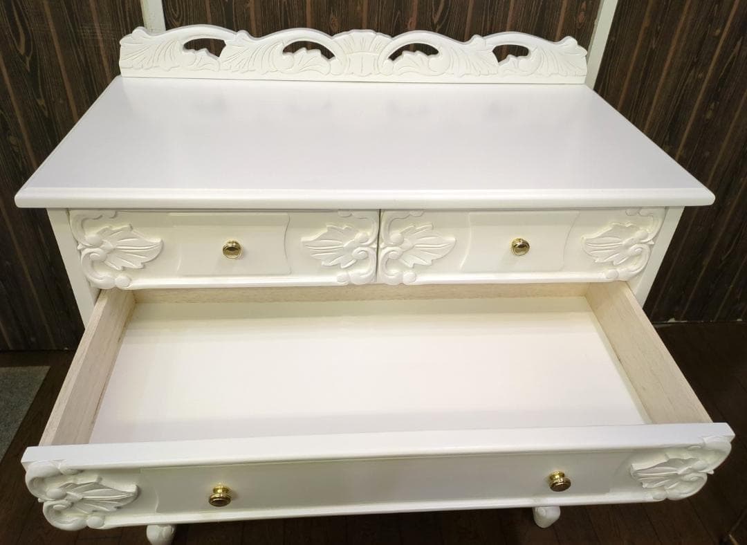 〈たのめる便・現状渡し〉ワイドチェスト アンティークホワイト