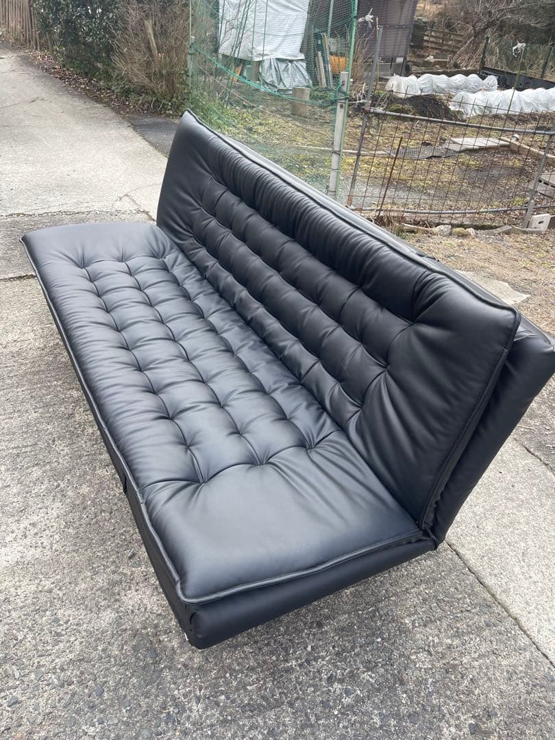 黒い合成皮革ソファベッド