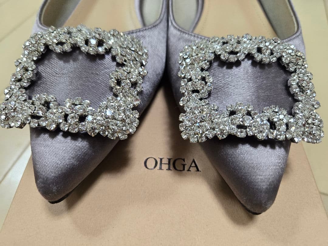 hana→OHGA、サテンビューパンプス、モカ、23cm