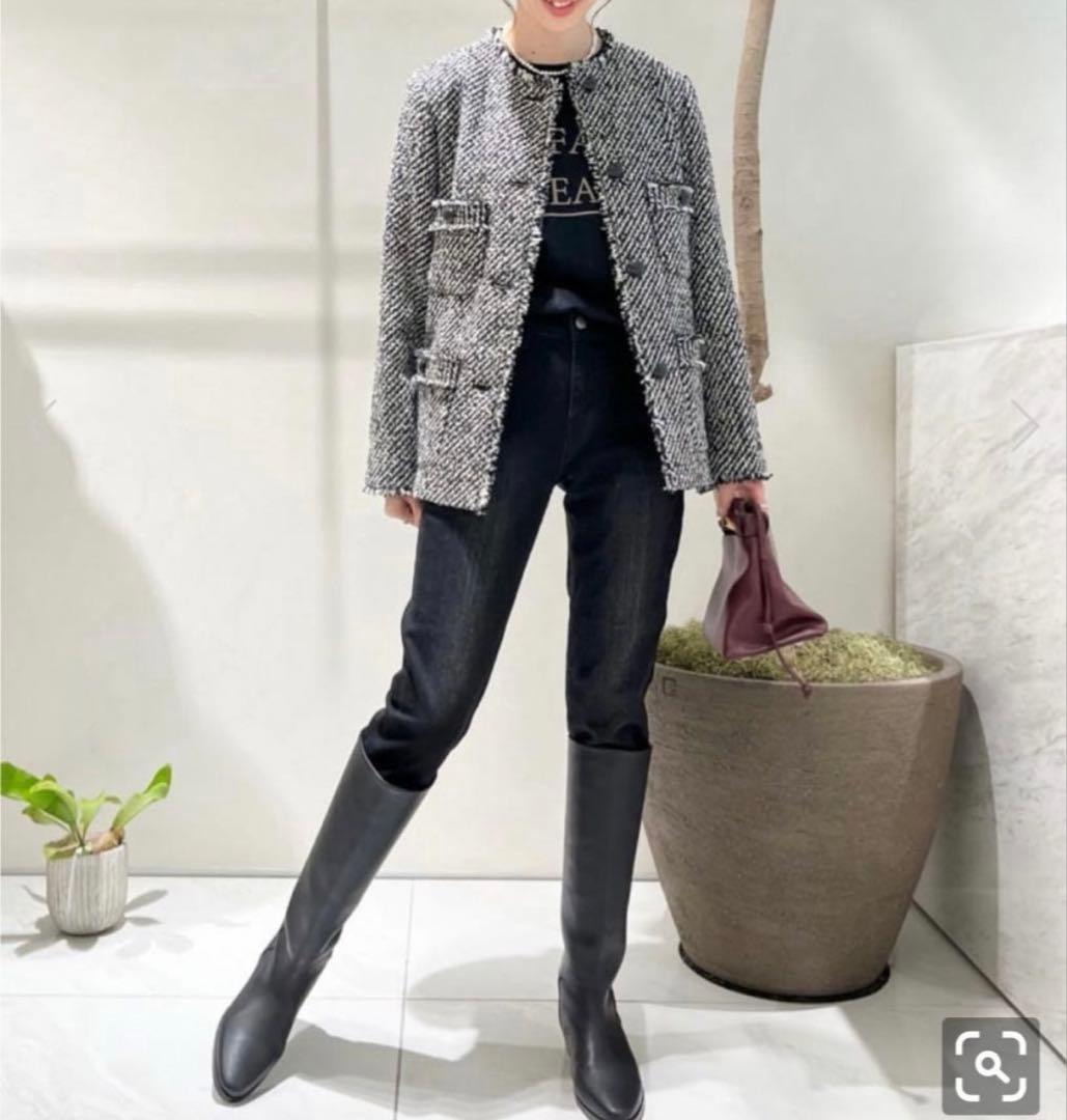 美品　アルアバイル　モノトーンカルゼクルーショートコート