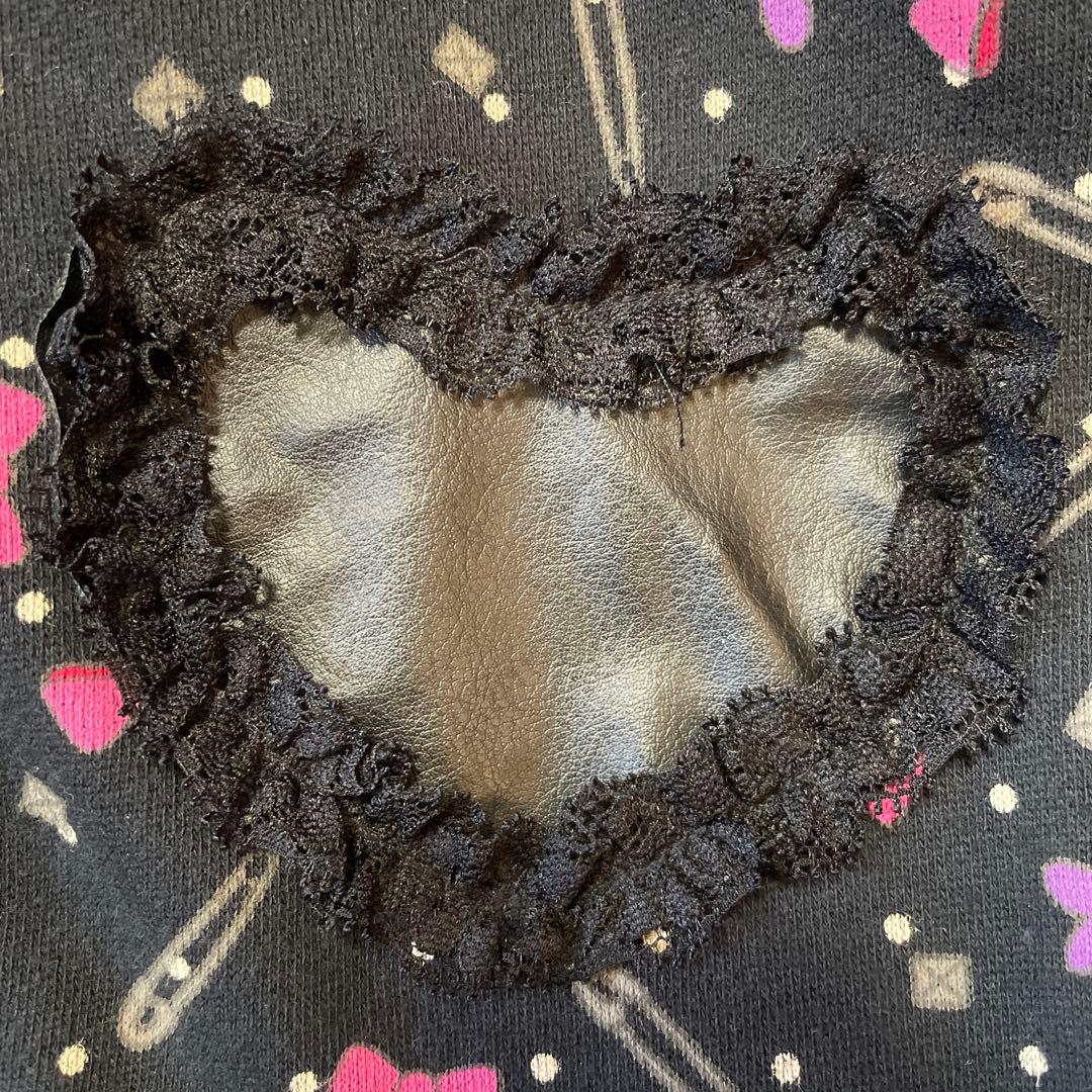 Abbey Dawn 総柄ジップパーカー S ブラック ハートポケット