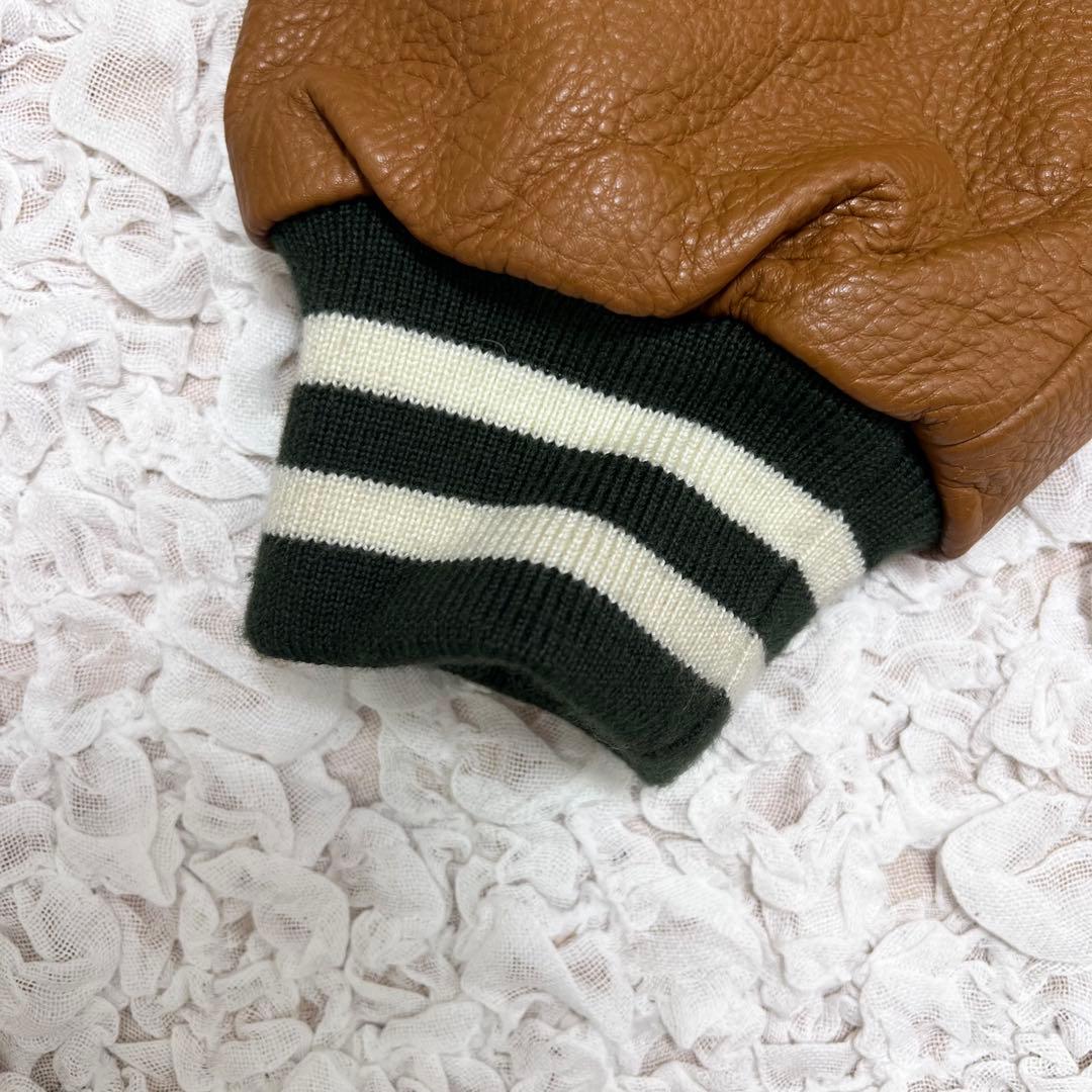 『希少サイズ』　ケボズ　スタジャン　袖レザー　牛革　バック刺繍　緑× 茶　XL