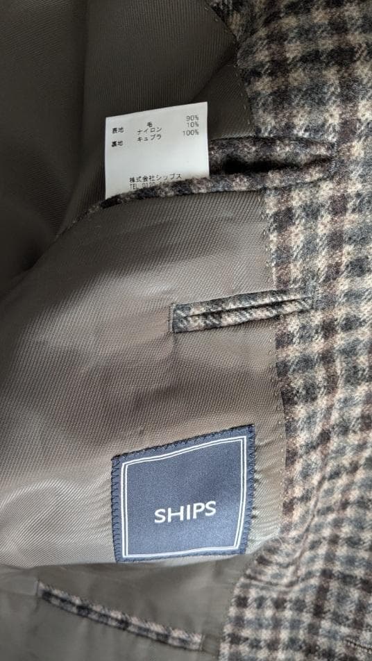 ★SHIPS チェック柄 テーラードジャケット 48(A6、175cm）