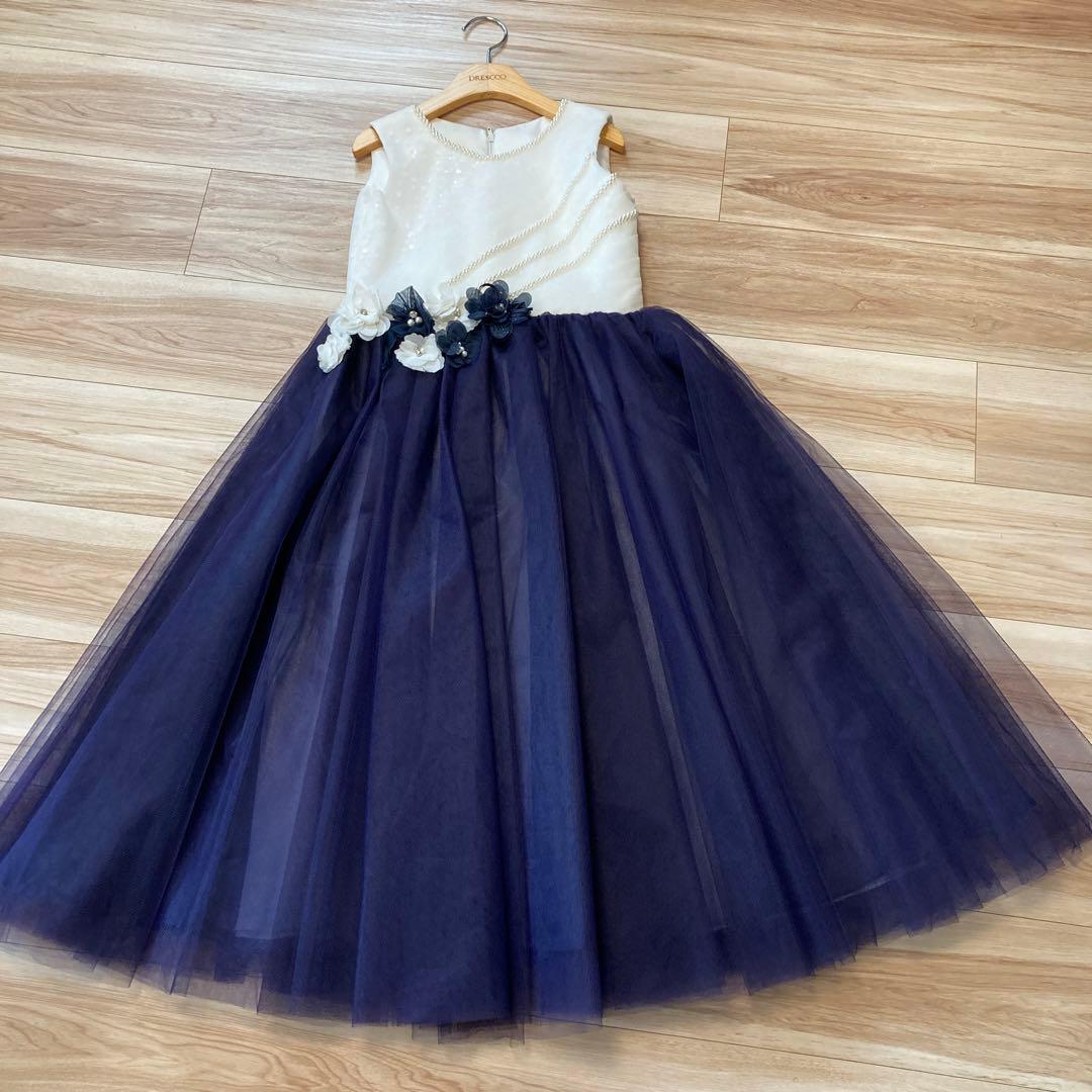 DRESCCO ネイビーとホワイトのフォーマルドレス140