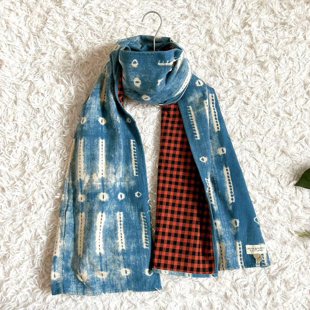 美品⁂レア⁂ラルフローレン⁂大判ストール　リバーシブル　染め柄　総柄　チェック