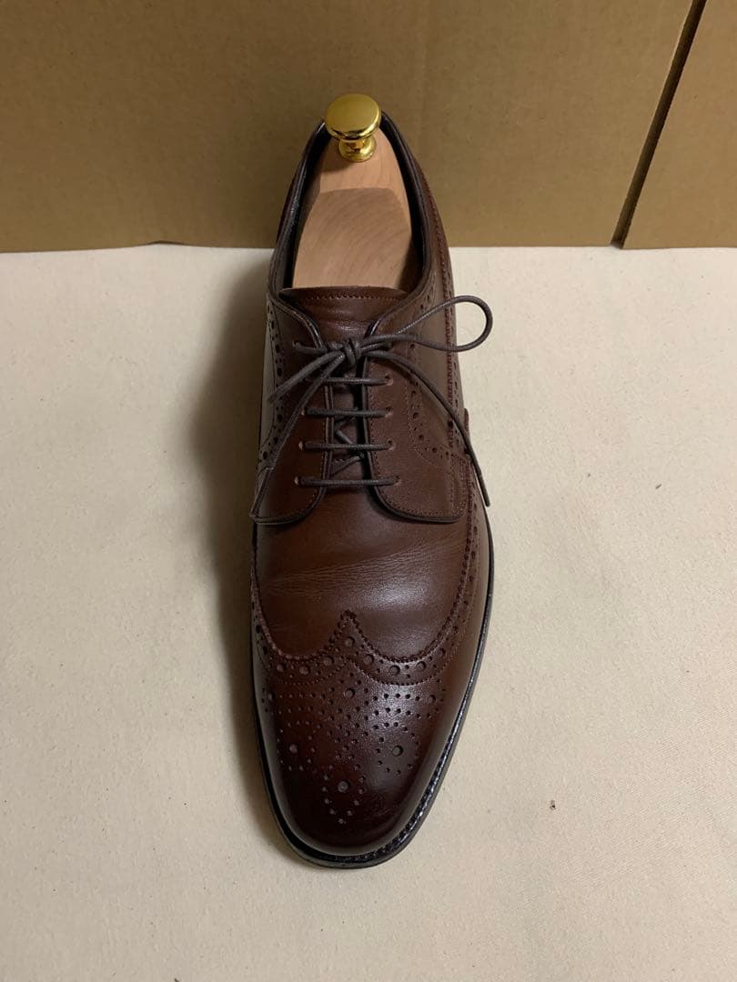 浅草靴誂ブラウン 外羽根式 ブローグウィングチップ 7.5(25.5cm)
