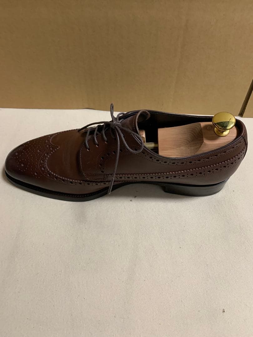 浅草靴誂ブラウン 外羽根式 ブローグウィングチップ 7.5(25.5cm)