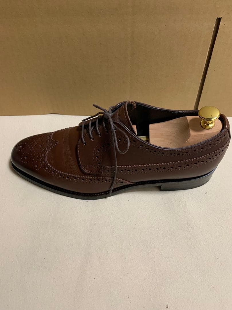 浅草靴誂ブラウン 外羽根式 ブローグウィングチップ 7.5(25.5cm)
