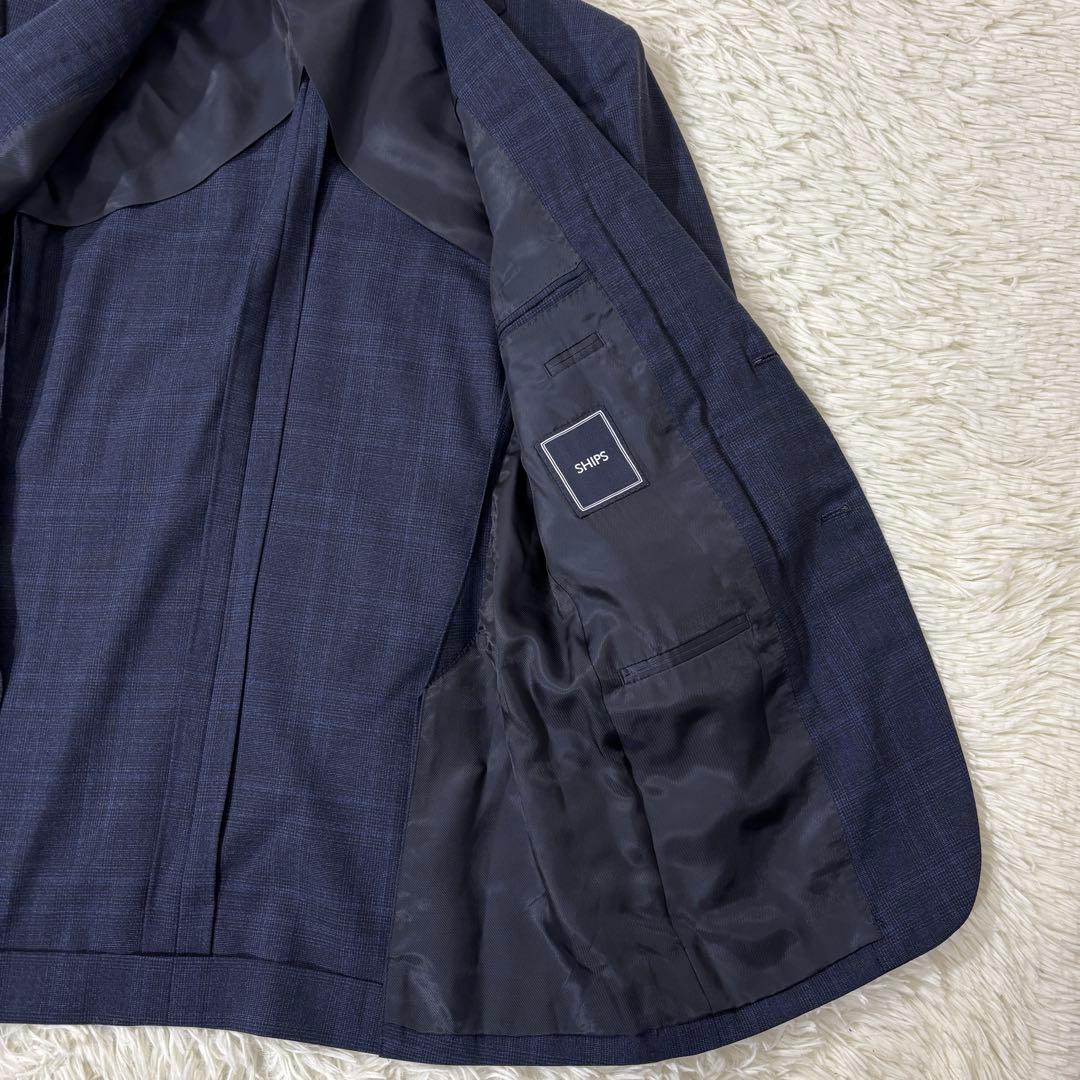 【最高級 ロロピアーナ】 SHIPS ジャケット グレンチェック ネイビー 48