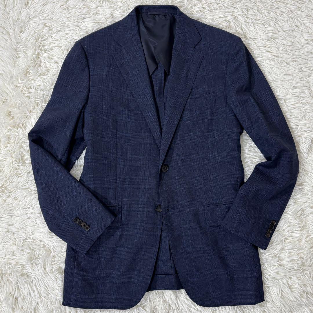 【最高級 ロロピアーナ】 SHIPS ジャケット グレンチェック ネイビー 48