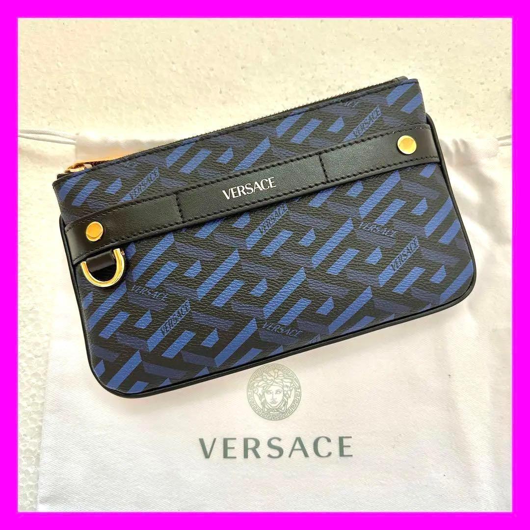 【美品】シグネチャー　レザーポーチ　グレカ　Versace　おしゃれ