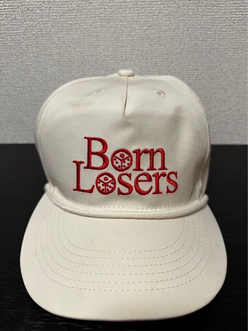 山田蓮　Born Losers 刺繍ロゴ キャップ ホワイト　古着　cap