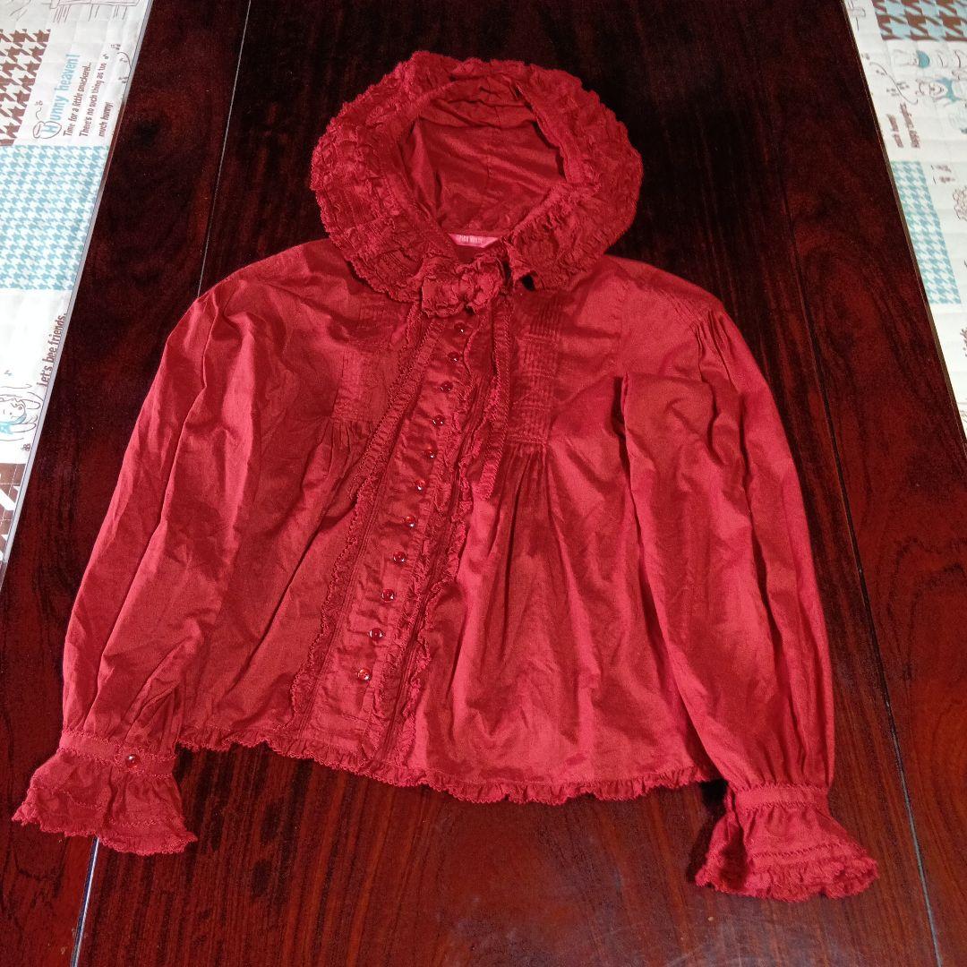 ☆ピンクハウス☆赤いフリル付きフード付ブラウス