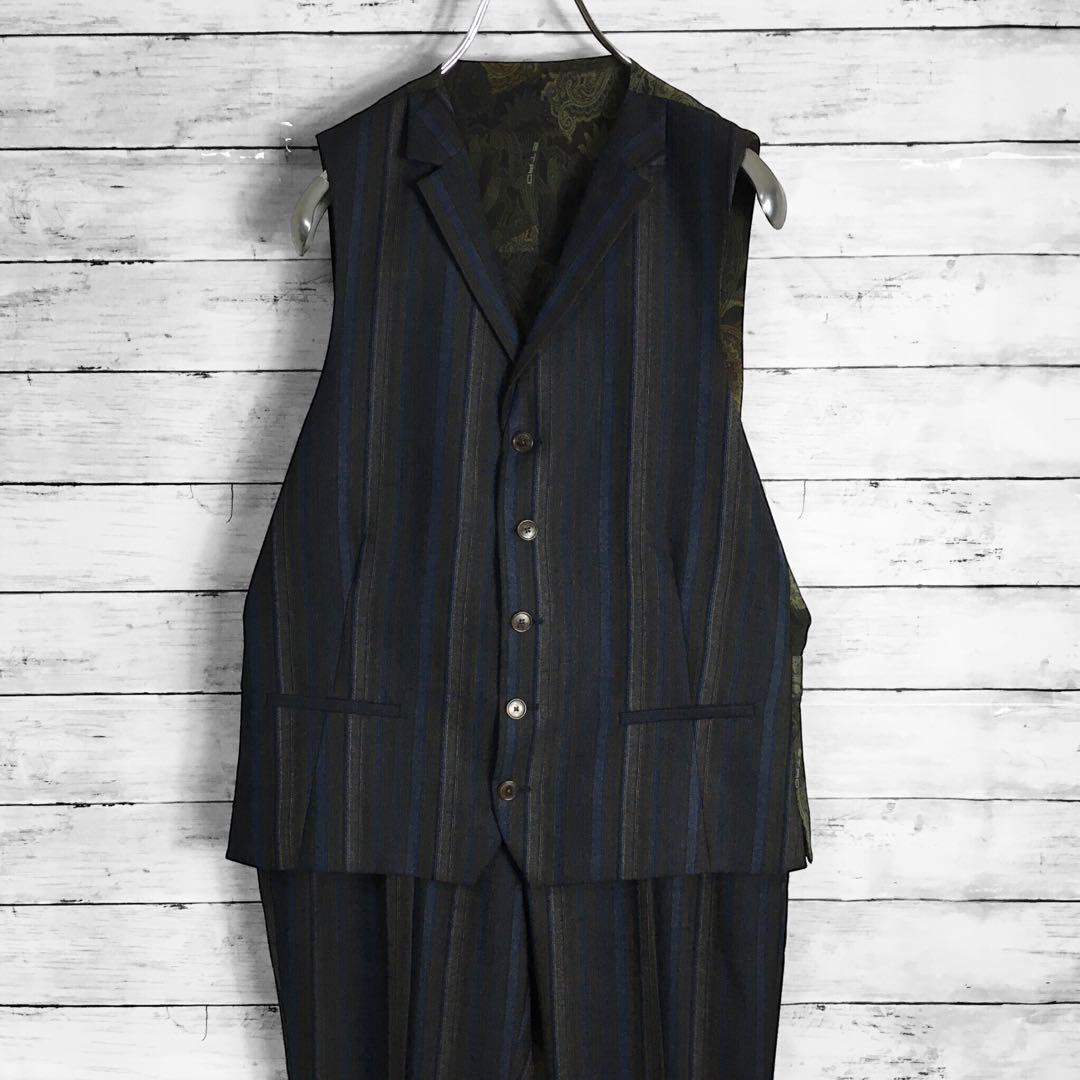 エトロ スリーピースピース ストライプセットアップスーツ ペイズリー 48サイズ