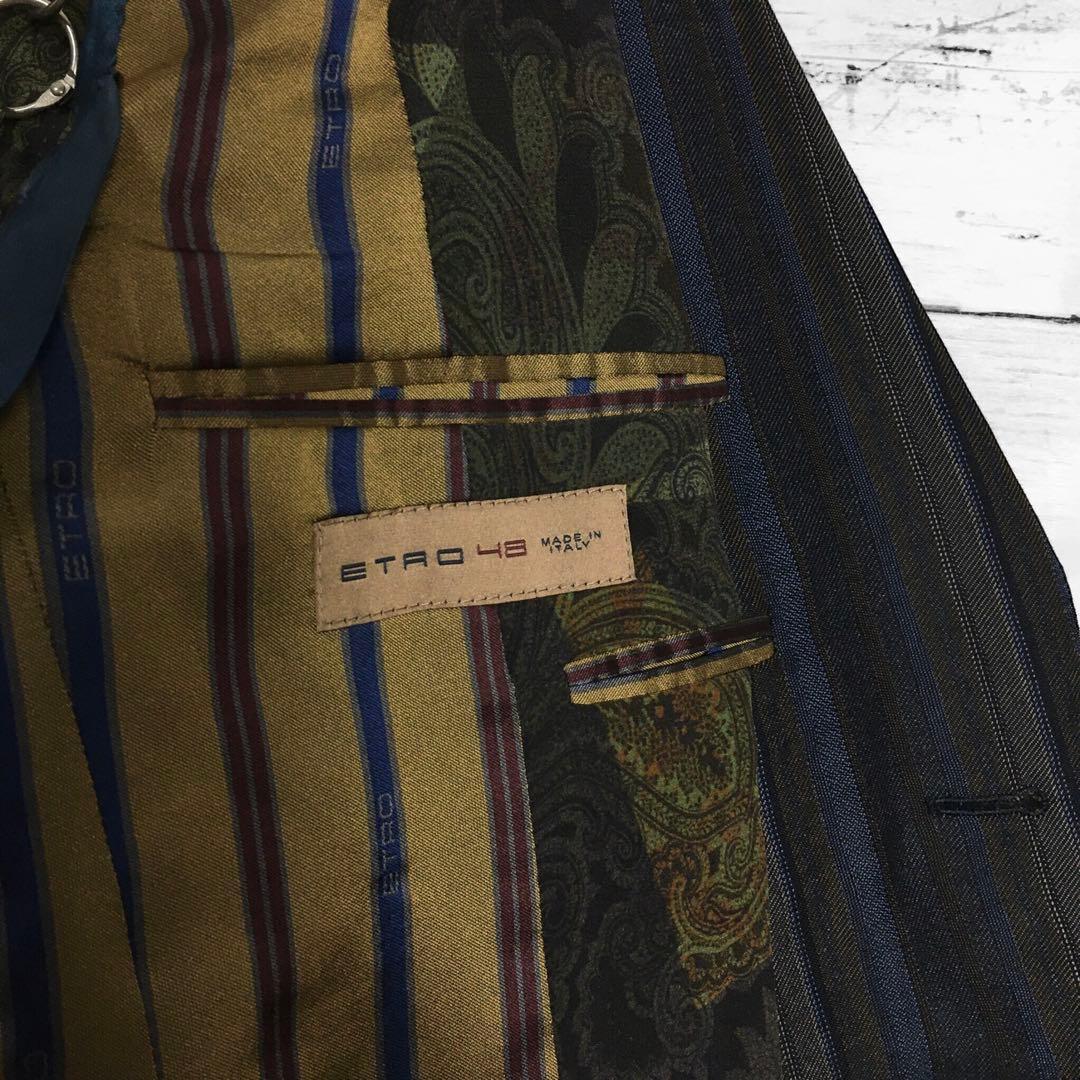 エトロ スリーピースピース ストライプセットアップスーツ ペイズリー 48サイズ