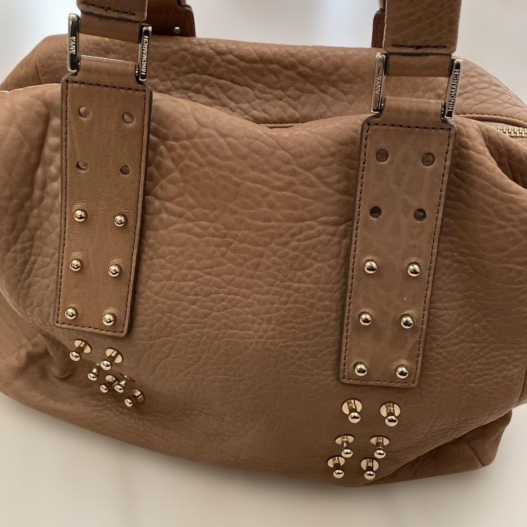 アニヤハインドマーチ　スタッズ使いレザーボストンバッグ　ショルダーベルトあり