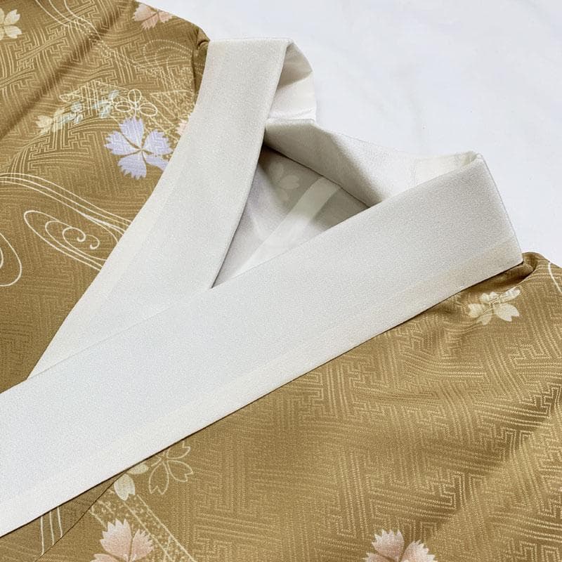 511mu57◆ややふくよか 長襦袢 流水に桜筏 正絹 半衿付◆未使用品 美品