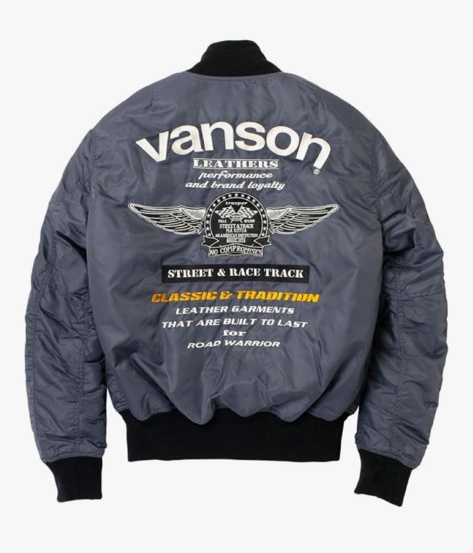 【美品】バンソンVSE25102W バイクウェア MA-1 グレー/ホワイト L