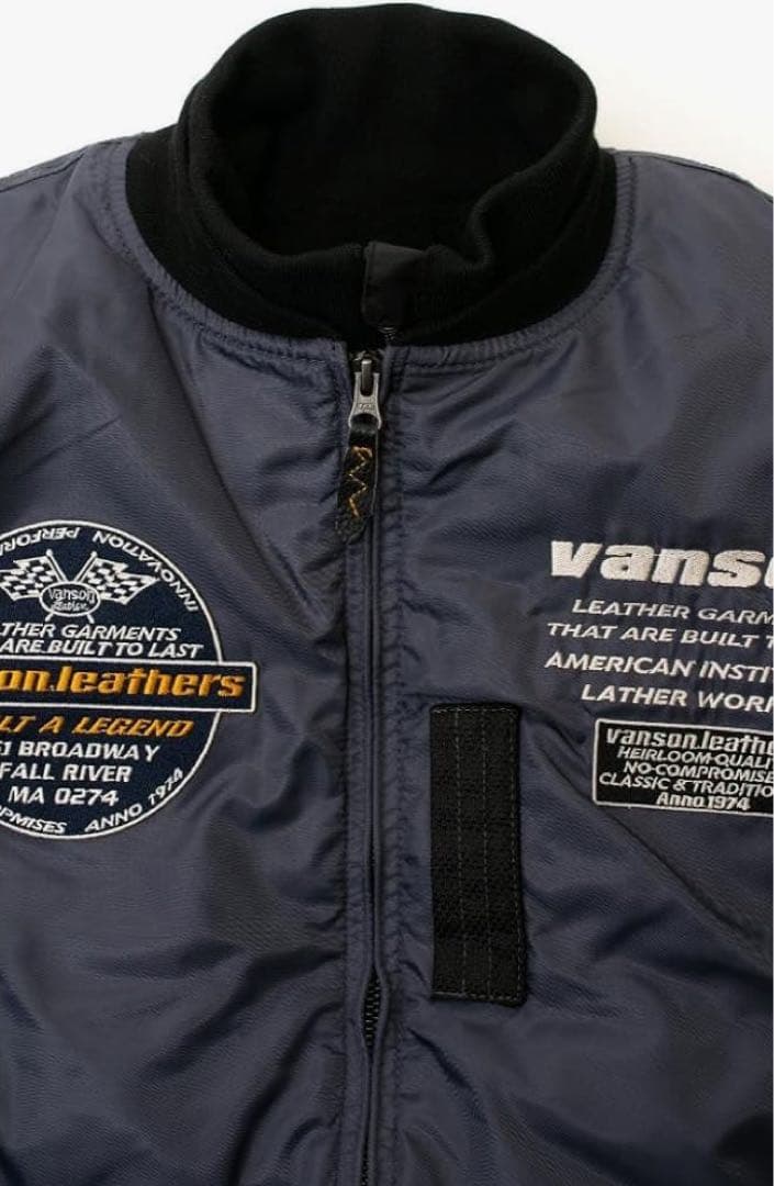 【美品】バンソンVSE25102W バイクウェア MA-1 グレー/ホワイト L