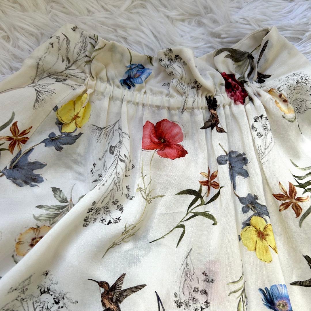 美品 トゥモローランド ボタニカルバードプリント ハイネック ギャザー ブラウス