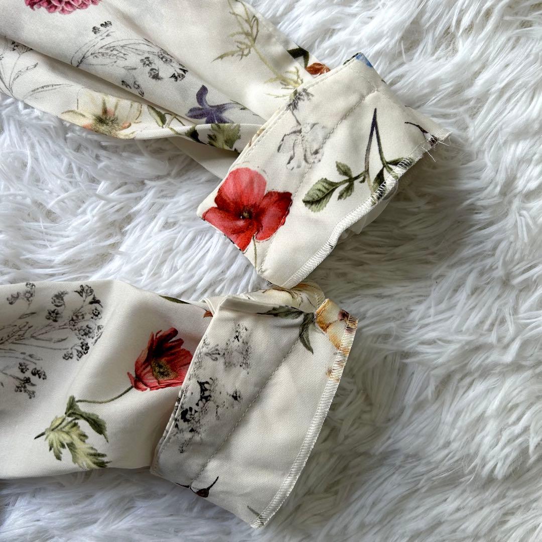 美品 トゥモローランド ボタニカルバードプリント ハイネック ギャザー ブラウス