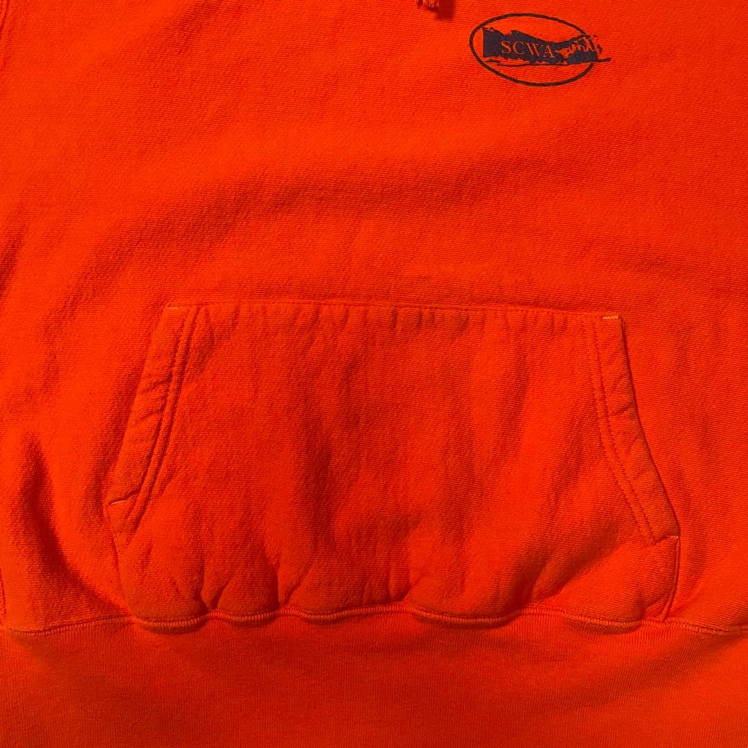 希少USA製CAMBER企業ロゴ入り肉厚プルオーバーフードスウェットXLオレンジ