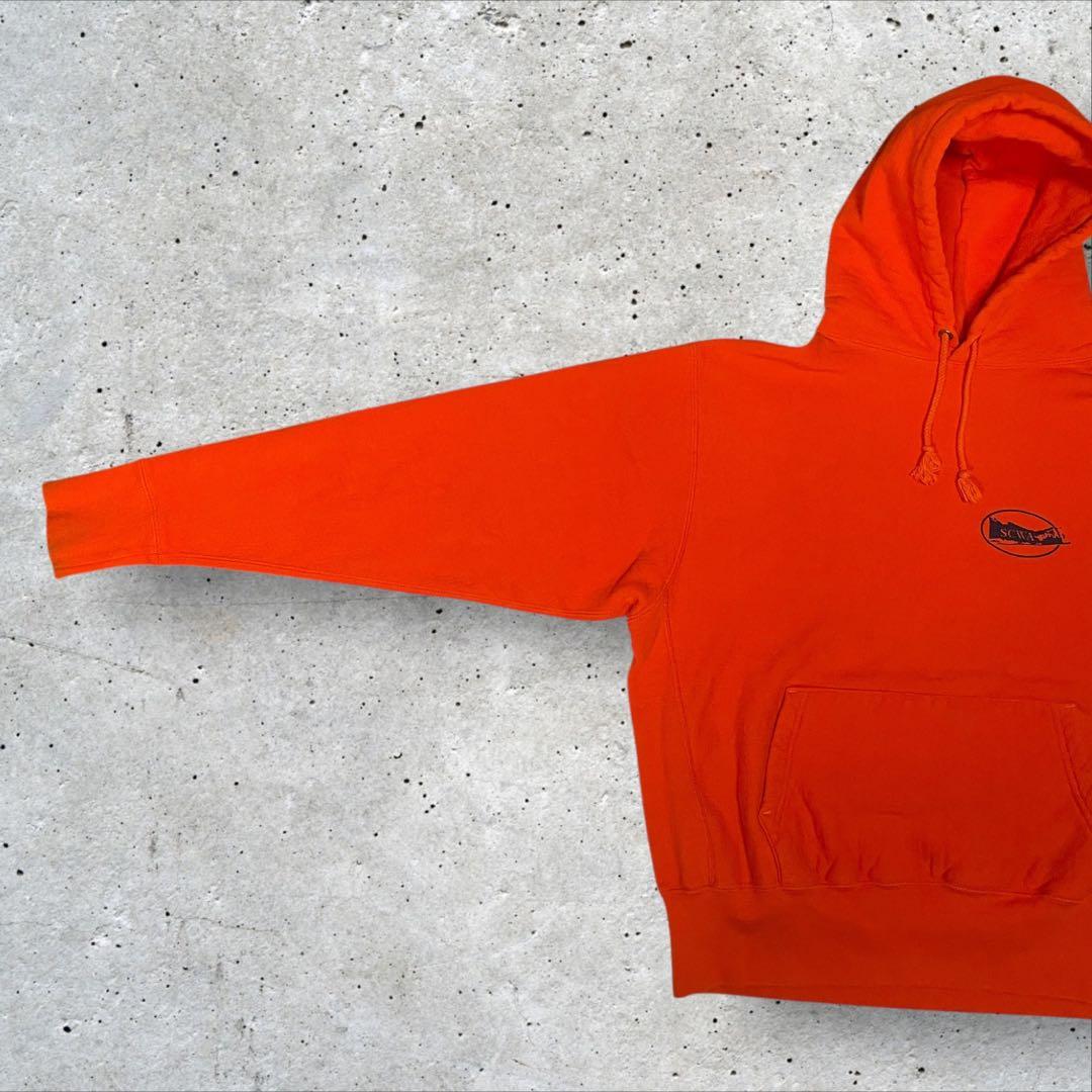 希少USA製CAMBER企業ロゴ入り肉厚プルオーバーフードスウェットXLオレンジ