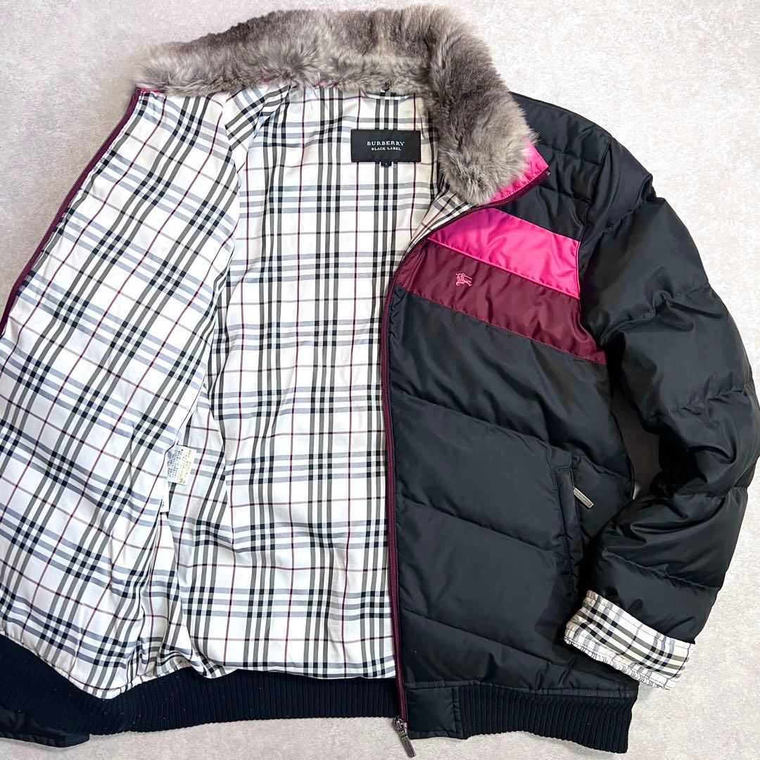 ア*】様 バーバリーブラックレーベル ダウンジャケット ノバチェック ラビットフ