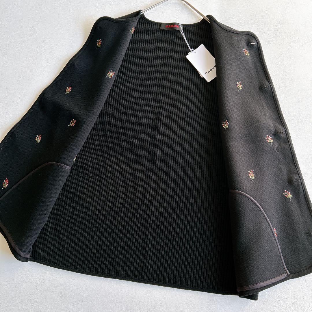 新品★CABaN コットンカシミヤフラワーエンブロイダリークルーネックベスト　M