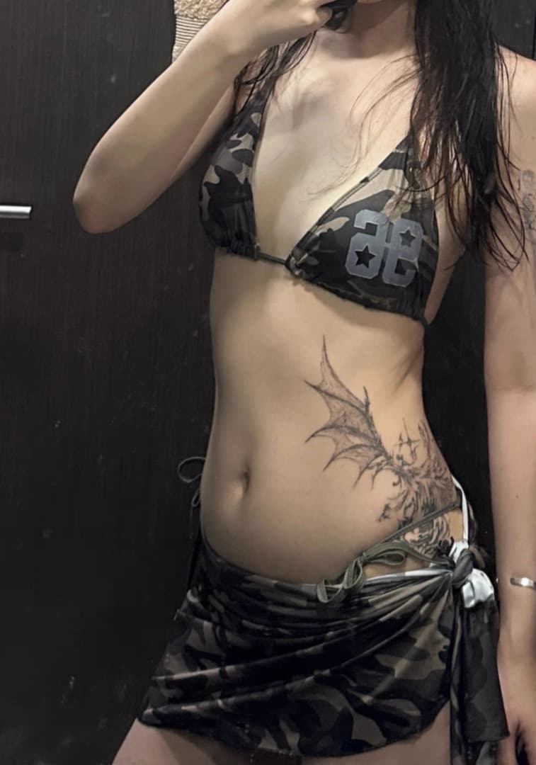 Y2K 迷彩柄セパレート水着・ビキニ　3点セット