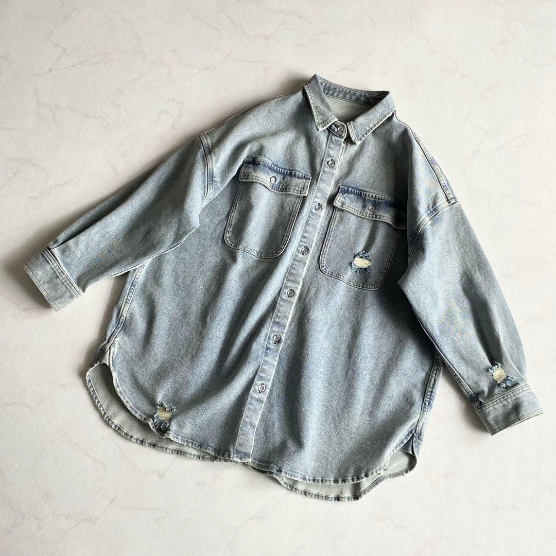 Loungedress オーバーサイズ ダメージ デニムシャツ デニムジャケット