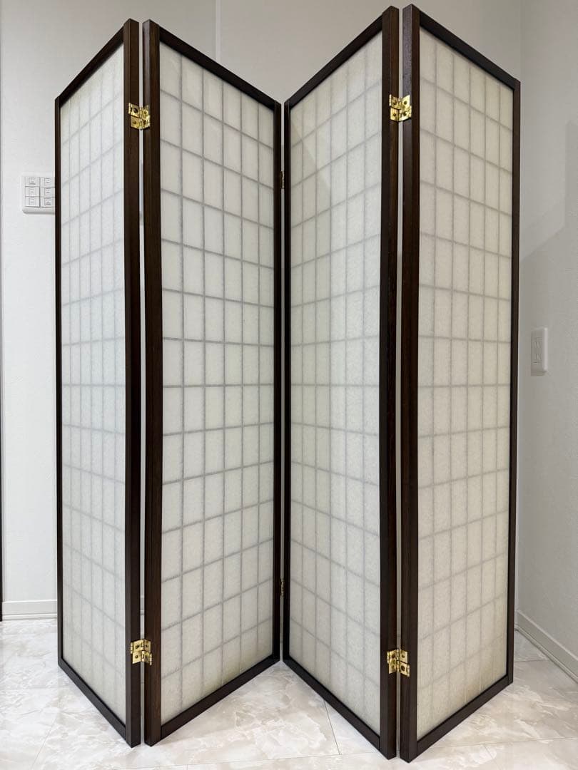 【美品】昭和レトロ 和モダン 木製 4連格子 障子パーテーション 間仕切り 衝立